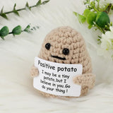 Mini Funny Positive Potato, 3 inch Knitted Potato Toy with Card Creative Cute Wool Inspirational Crochet Doll Cheer Up Gifts for Halloween Kids Friends Party Decoration Encouragement